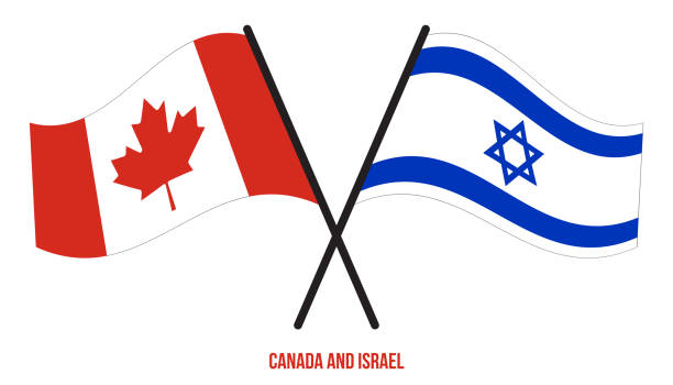 istock Canada and Israel Flags Crossed And Waving Flat Style. Official Proportion. Correct Colors. 1268477649
