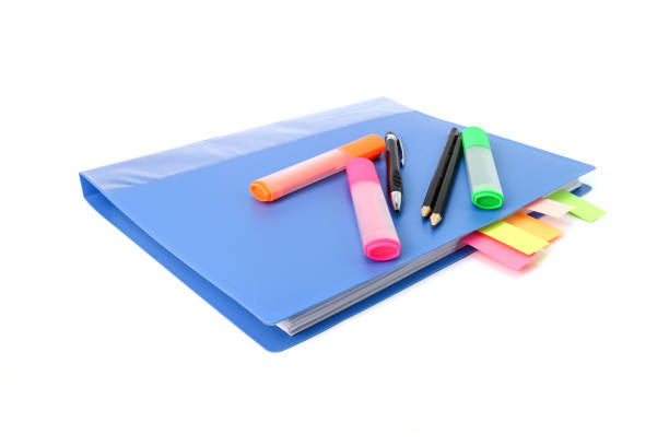 istock Blue folder document, Color highlight pen pencil isolated white background 1268477823