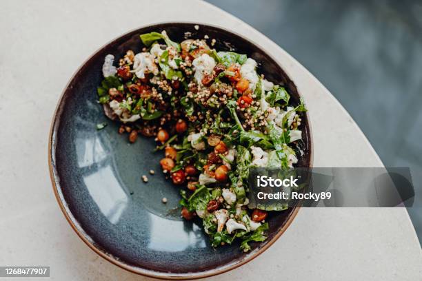 Delicious Vegan Organic Cauliflower Bowl With Parsley And Chickpeas Stock Photo - Download Image Now