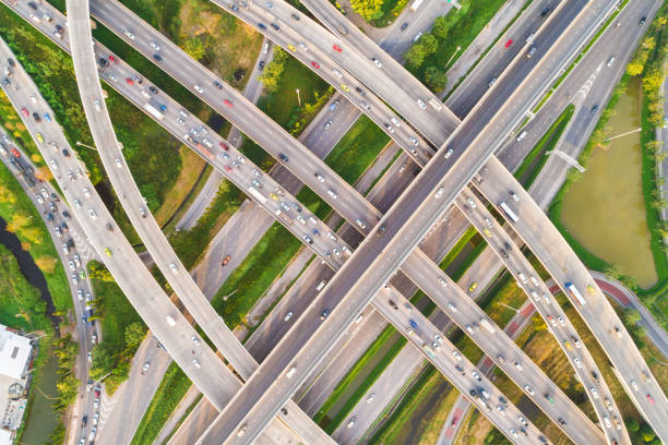 istock Aerial look down view intersection city transport road 1268482480