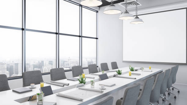 istock Contemporary office interior with conference room 1268484411