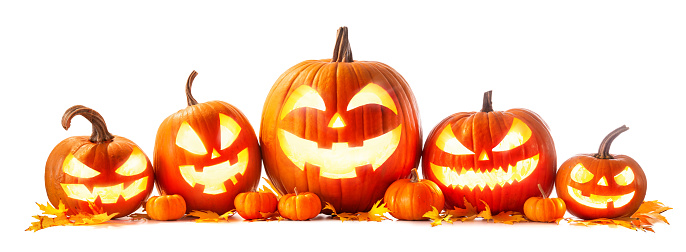 Halloween pumpkin head jack-o-lantern isolated on white background