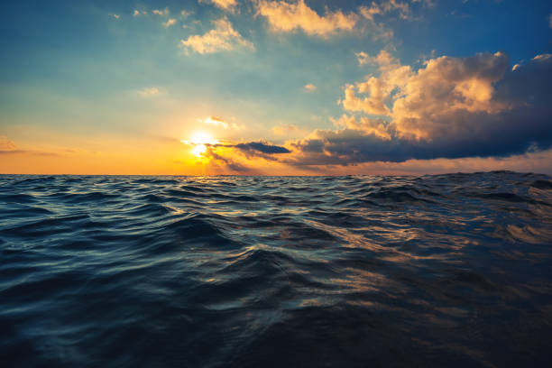 istock Sea wave close up, low angle view, sunrsie shot 1268505947