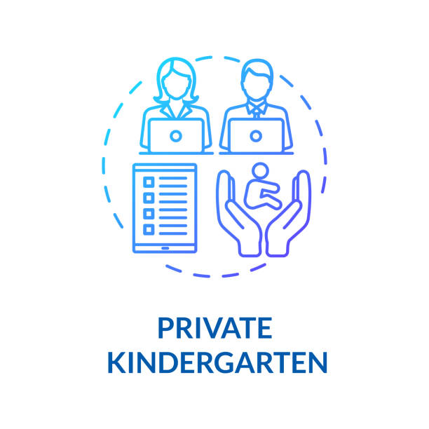 Toddlers private kindergarten concept icon Toddlers private kindergarten concept icon. Parenthood and children development. Childcare. Early childhood education idea thin line illustration. Vector isolated outline RGB color drawing school counselor stock illustrations