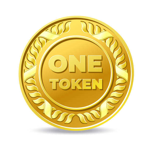 Golden One Token coin icon vector art illustration