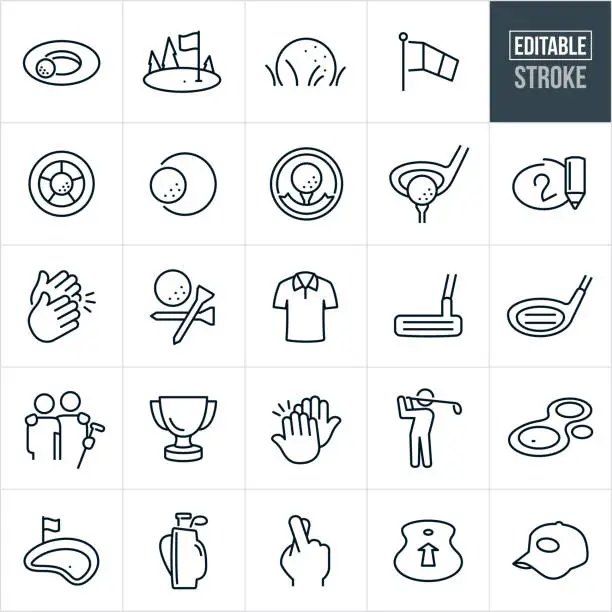 Vector illustration of Golf Thin Line Icons - Editable Stroke