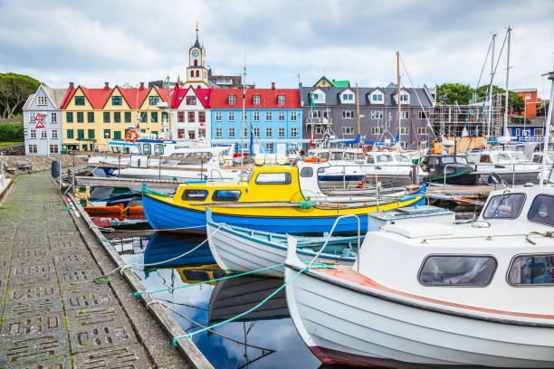 Torshavn, Faroe Islands. Vestaravag harbor and colorful buildings.