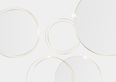 Abstract 3D circle papercut layer white background with gold line effect vector