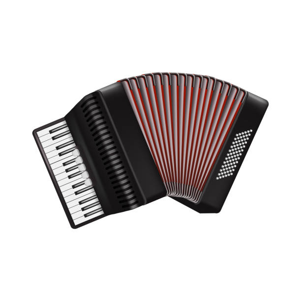 ilustraciones, imágenes clip art, dibujos animados e iconos de stock de acordeón bayan detallado 3d realista con teclado. vector - accordion