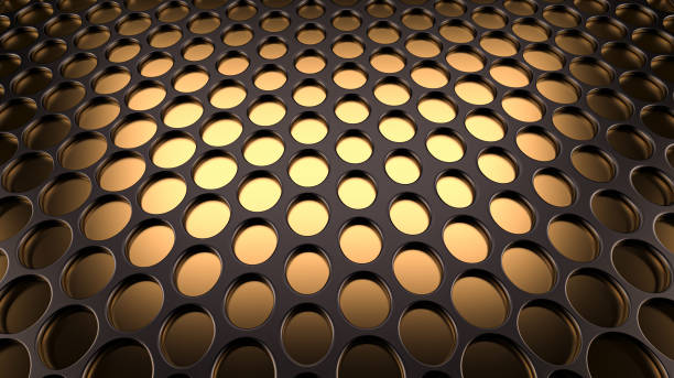 istock Metallic circle mesh - gold Hexagonal abstract background - Golden - 3d illustration 1268540616