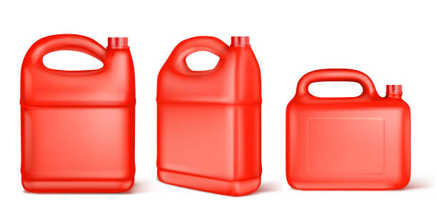 ilustrações, clipart, desenhos animados e ícones de recipiente de plástico vermelho para combustível líquido ou óleo de motor - red jug