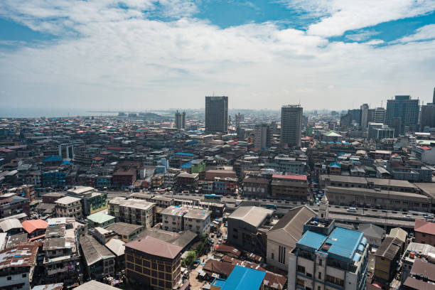 An overview of Lagos island and its environs Lagos Island, Nigeria - February 27th 2019:An overview of Lagos island environ and its bridges lagos nigeria stock pictures, royalty-free photos & images