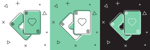 istock Set Playing cards icon isolated on white and green, black background. Casino gambling. Vector Illustration 1268543566