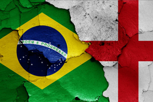 istock flags of Brazil and England 1268544155