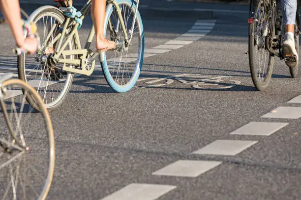 cyclists on a painted bike lane