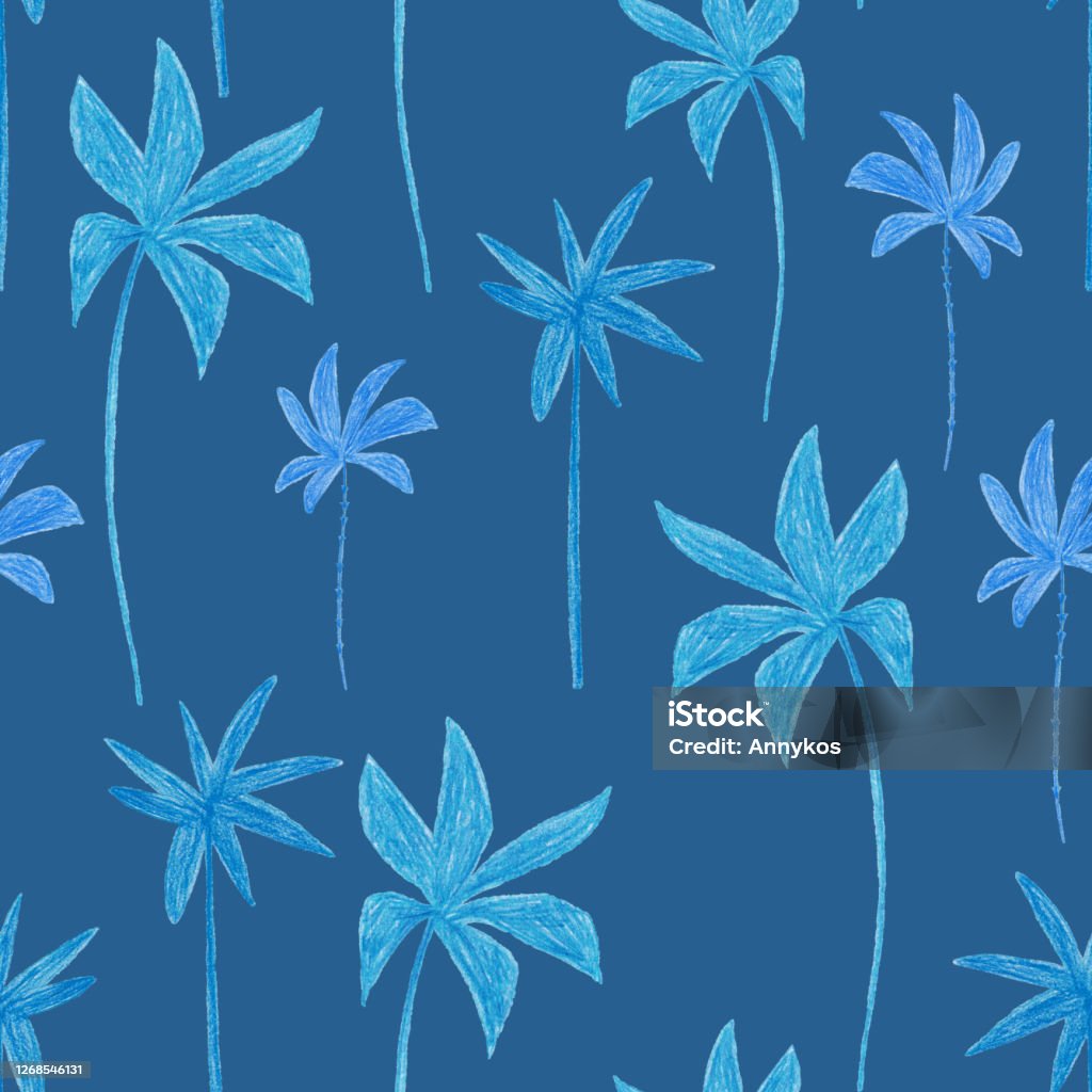 Blue Pattern Trees Seamless Pattern With Blue Palm Trees Stock Illustration - Download ...