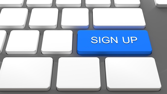 Log in Keyboard button - internet Online sign in concept Register to website new user - 3d illustration