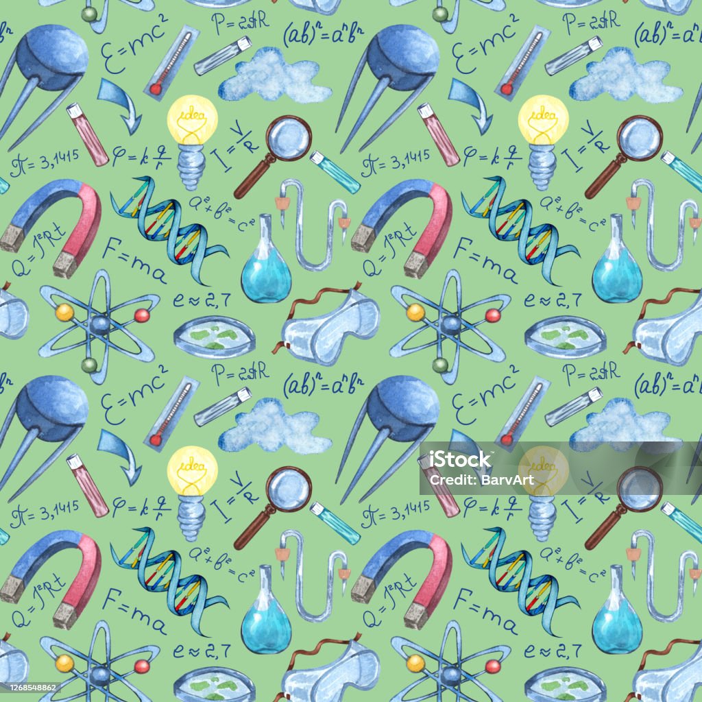 Science Homework Background Back To School Science Seamless Pattern Watercolor Educational ...