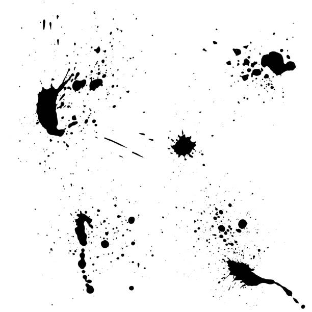 istock Vector black and white ink splash, blot and brush stroke, spot, spray, smudge, spatter, splatter, drip, drop, ink blob Grunge textured elements for design, background. 1268549547