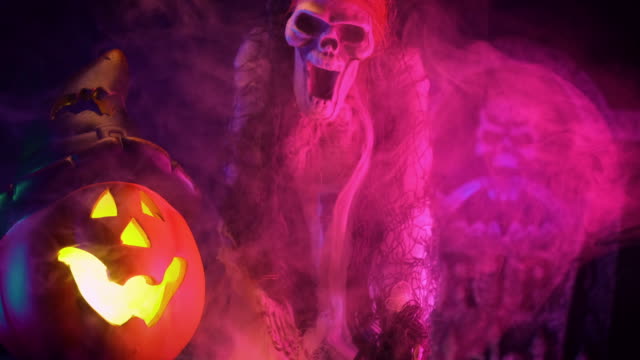 Halloween decoration with Jack O' Lantern and mist