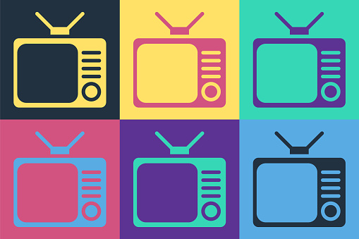 istock Pop art Retro tv icon isolated on color background. Television sign. Vector Illustration 1268550173
