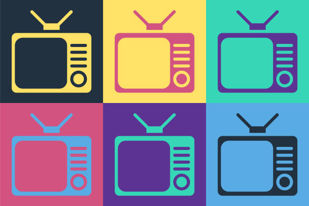 Pop art Retro tv icon isolated on color background. Television sign. Vector Illustration Pop art Retro tv icon isolated on color background. Television sign. Vector Illustration television industry illustrations stock illustrations