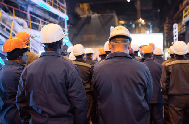Strike of workers in a heavy industry. stock photo