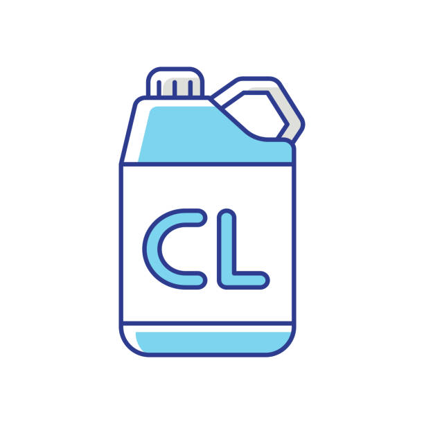 Chlorine disinfectant RGB color icon Chlorine disinfectant RGB color icon. Chemical detergent, disinfection supplies. Sanitary equipment. Bottle with cleaning product isolated vector illustration chlorine stock illustrations