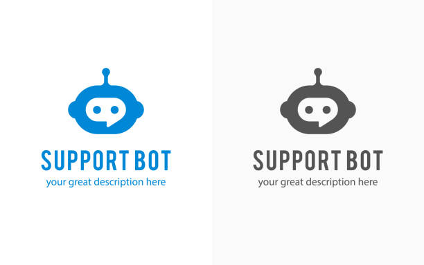 voice-technology-symbols Support bot character, symbol design, web icon design. Vector illustration. chatbot stock illustrations