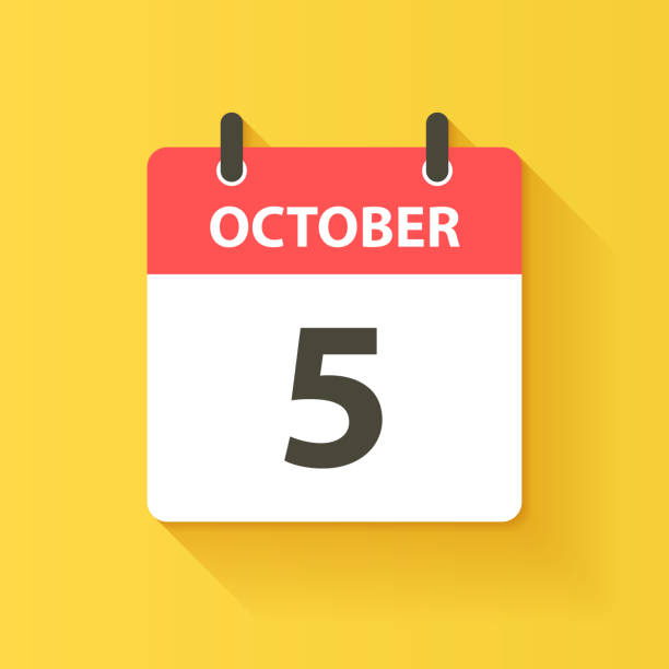 5 октября - ежедневная значок календаря в стиле плоского дизайна - isolated isolated on yellow yellow background single object stock illustrations