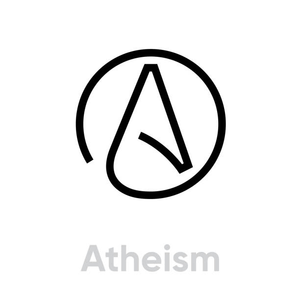 ilustraciones, imágenes clip art, dibujos animados e iconos de stock de icono de la religión del ateísmo. vector de línea editable. - agnosticismo