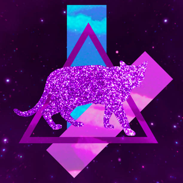 istock Kitty glitter pattern style.  Minimal collage fashion concept 1268568952