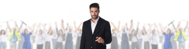 istock Businessman with different industries people 1268569051