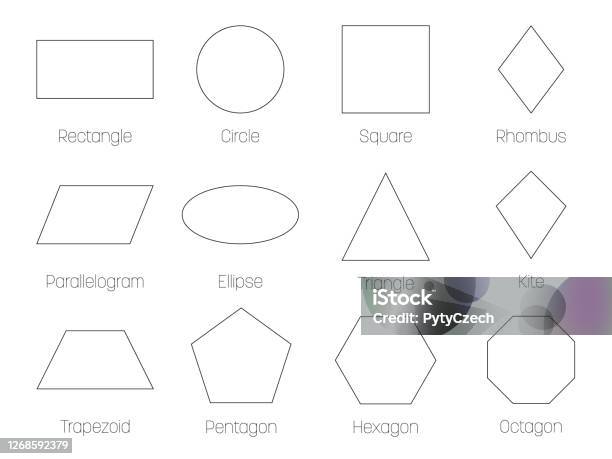 Geometric Shapes With Labels Set Of 12 Basic Shapes Simple ...