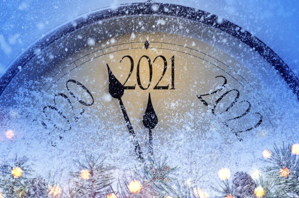 Countdown to midnight Countdown to midnight. Retro style clock counting last moments before Christmas or New Year 2021. 2021 stock pictures, royalty-free photos & images