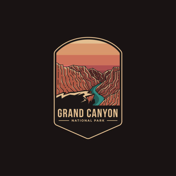 emblem patch illustration des grand canyon nationalparks auf dunklem hintergrund - grand canyon stock-grafiken, -clipart, -cartoons und -symbole