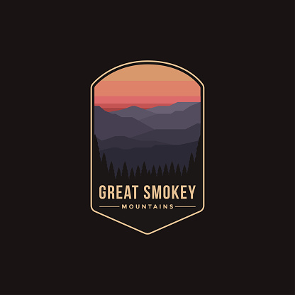 Emblem patch illustration of Great Smokey Mountains National Park on dark background