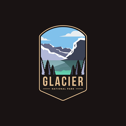 Emblem patch logo illustration of Glacier National Park on dark background