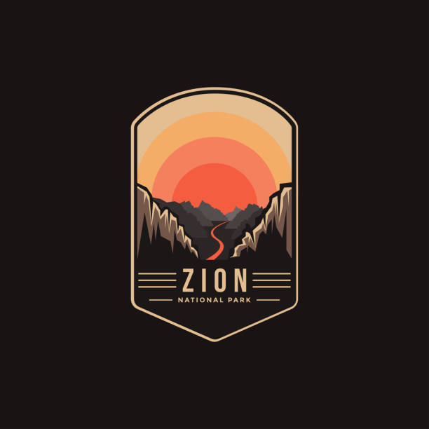 Emblem patch logo illustration of Zion National Park on dark background