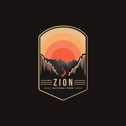 Emblem patch logo illustration of Zion National Park on dark background