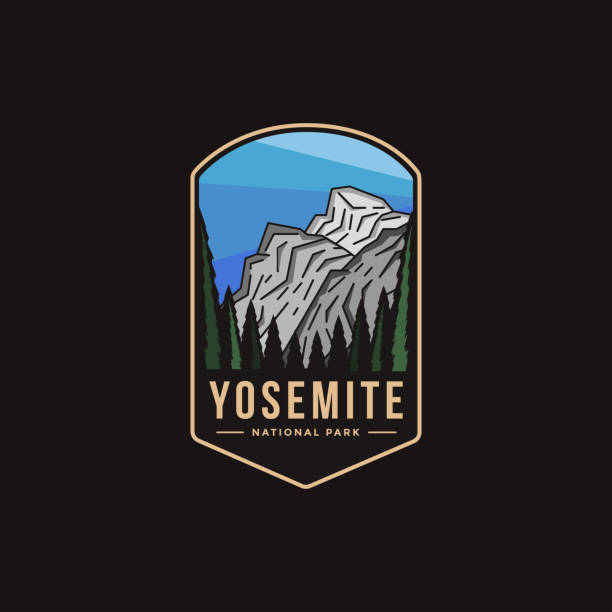ilustrações de stock, clip art, desenhos animados e ícones de emblem patch illustration of yosemite national park on dark background - nevada landscape rock tree