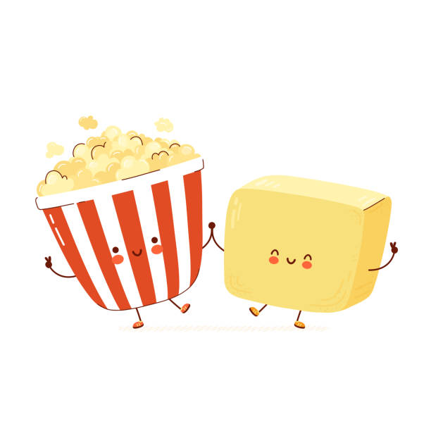 Cute Happy Popcorn And Butter Character Stock Illustration - Download Image  Now - Popcorn, Butter, Cute - iStock