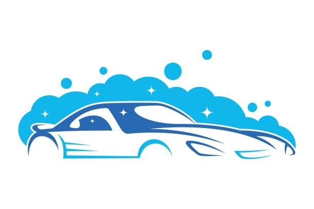 illustrations, cliparts, dessins animés et icônes de logo de lavage de voiture isolé sur le fond blanc. emblème vectoriel pour les services de nettoyage de voiture. - car cleaning blue water
