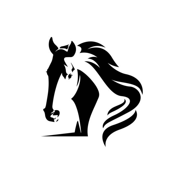 illustrations, cliparts, dessins animés et icônes de cheval de tête de silhouette pour le symbole de conception d’élément - cheval