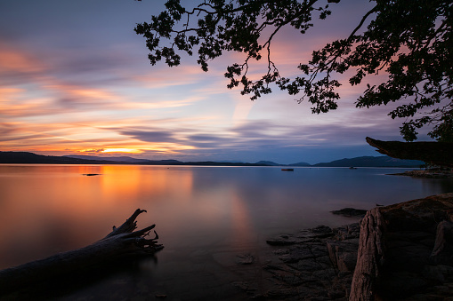 Sunset along the shores of the Saanich Inlet, located along southern Vancouver Island.
