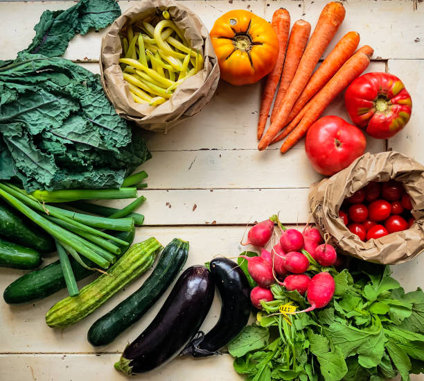 farm fresh garden vegitables rainbow - vegitables imagens e fotografias de stock