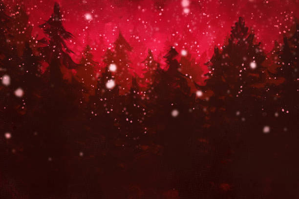 冬の雪の夜の松林のデジタルアート絵画セット��、キャンバステクスチャのアクリル、ストーリーテリングイラスト - silhouette snow digitally generated image illustration and painting点のイラスト素材／クリップアート素材／マンガ素材／アイコン素材