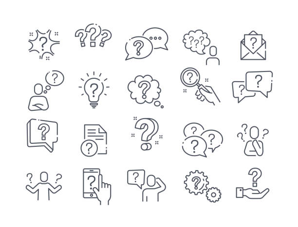 sekumpulan besar ikon pertanyaan, kueri, atau kebingungan - question icon ilustrasi stok