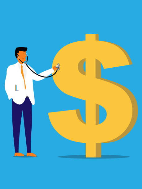 Checking the health of the dollar A doctor uses a stethoscope to check the health of the dollar sign, symbolizing an investor checking the health of the economy, value of currency, or financial portfolio. trader wall street stock market analyzing stock illustrations