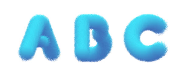 Set of High Quality 3D Shaggy Letter A B C on White Background Isolated Vector Element fur textures stock illustrations